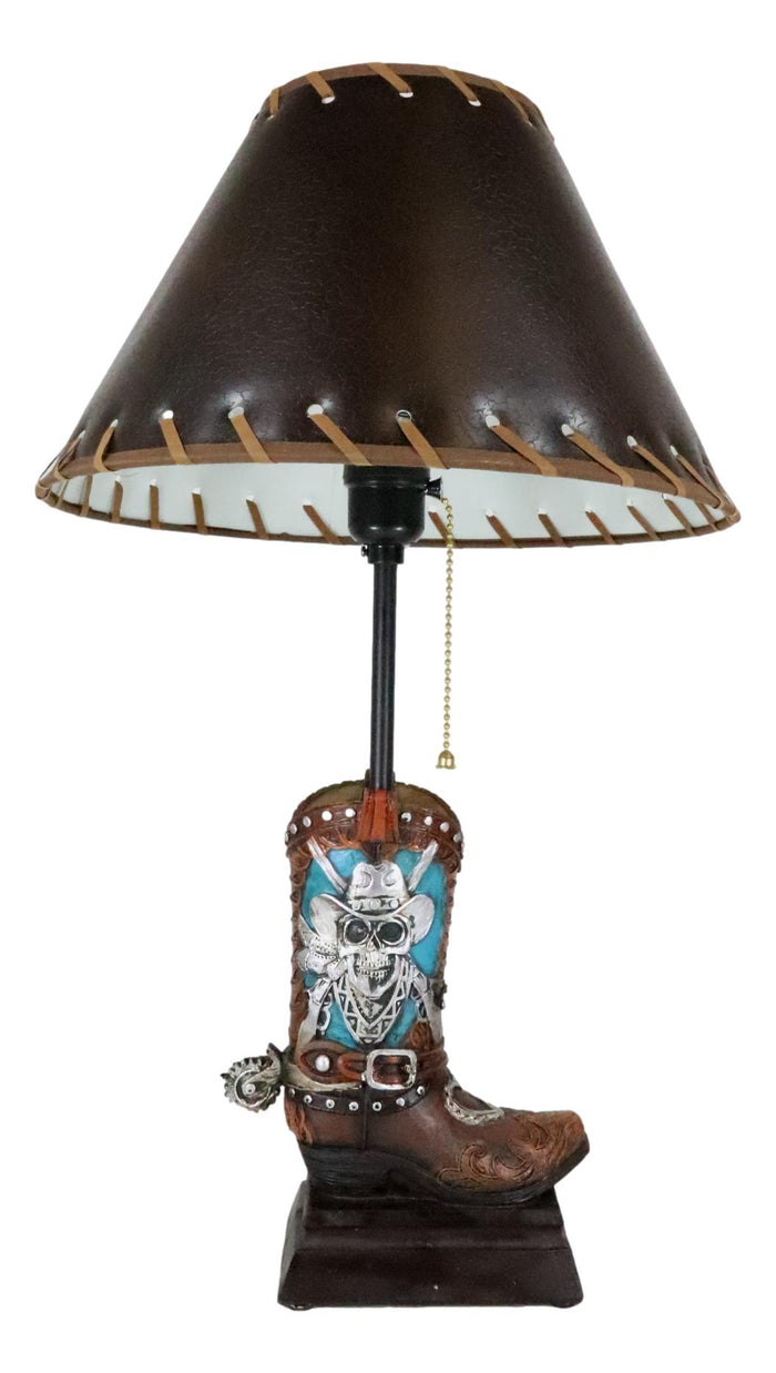 Ebros Gift Rustic Western Country Skull With Crossed Pistols Cowboy Spur Boot Table Lamp