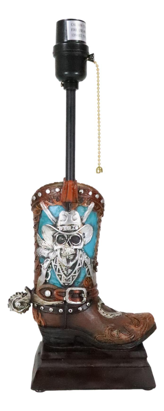 Ebros Gift Rustic Western Country Skull With Crossed Pistols Cowboy Spur Boot Table Lamp