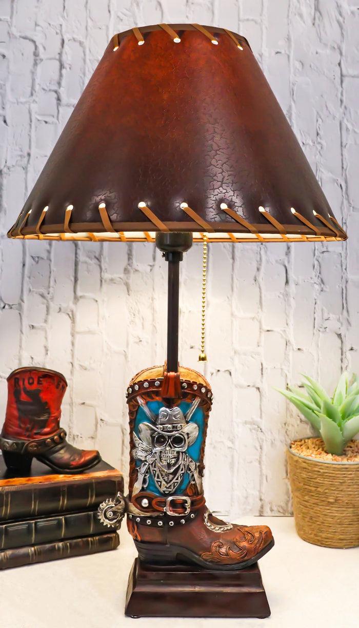 ebros gift Rustic Western Country Skull With Crossed Pistols Cowboy Spur Boot Table Lamp