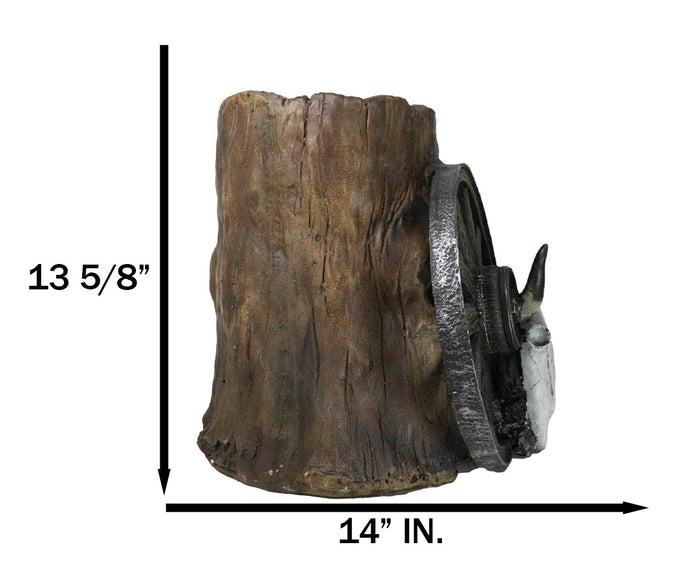 Ebros Gift Rustic Western Cow Skull Wagon Wheel By Tree Trunk Decorative Planter Or Vase