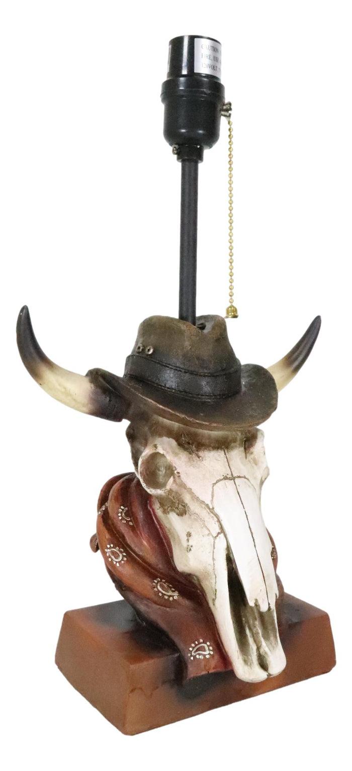 Ebros Gift Rustic Western Cow Skull With Cowboy Hat And Red Scarf Table Lamp With Shade