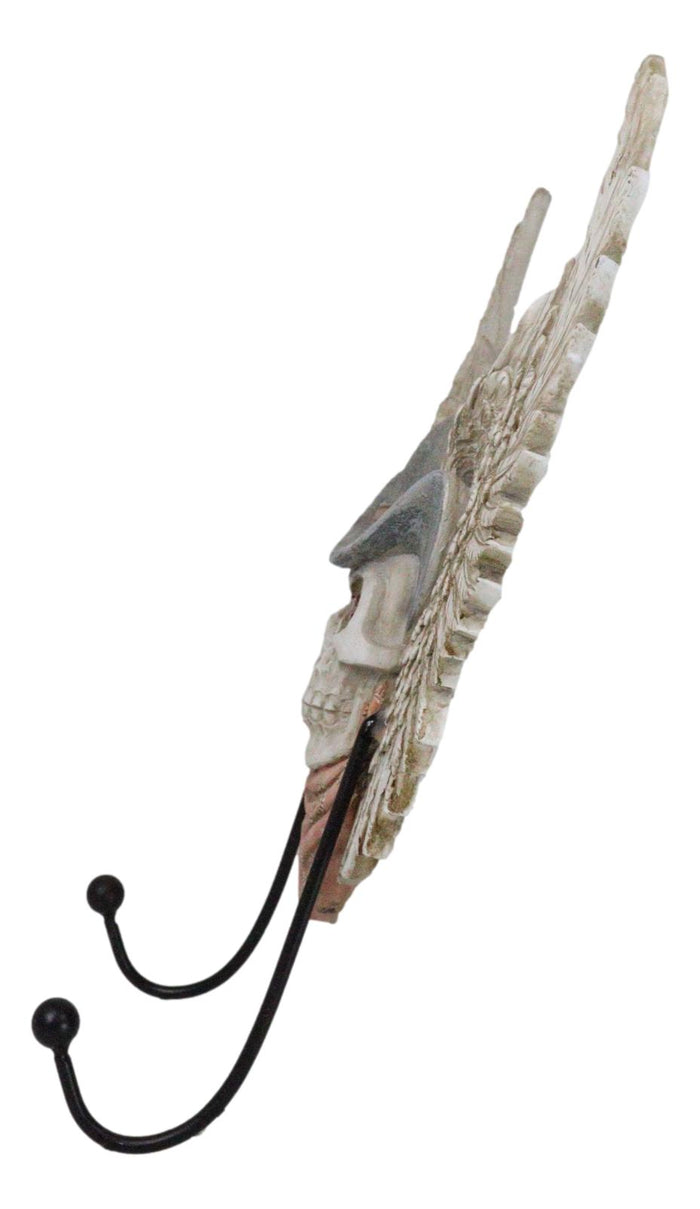 Ebros Gift Rustic Western Cow Skull With Horns And Angel Wings Wall Double Hooks Sculpture