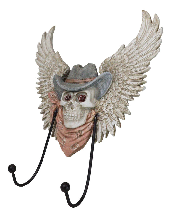 Ebros Gift Rustic Western Cow Skull With Horns And Angel Wings Wall Double Hooks Sculpture