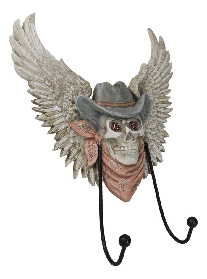Ebros Gift Rustic Western Cow Skull With Horns And Angel Wings Wall Double Hooks Sculpture