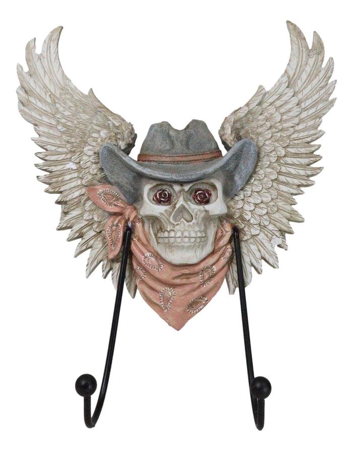 ebros gift Rustic Western Cow Skull With Horns And Angel Wings Wall Double Hooks Sculpture