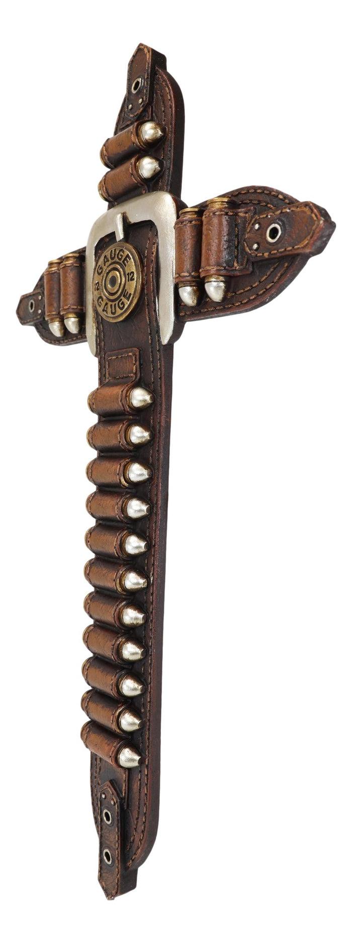 Ebros Gift Rustic Western Cowboy 12 Gauge Bullets Shotgun Holster Belt Buckle Wall Cross