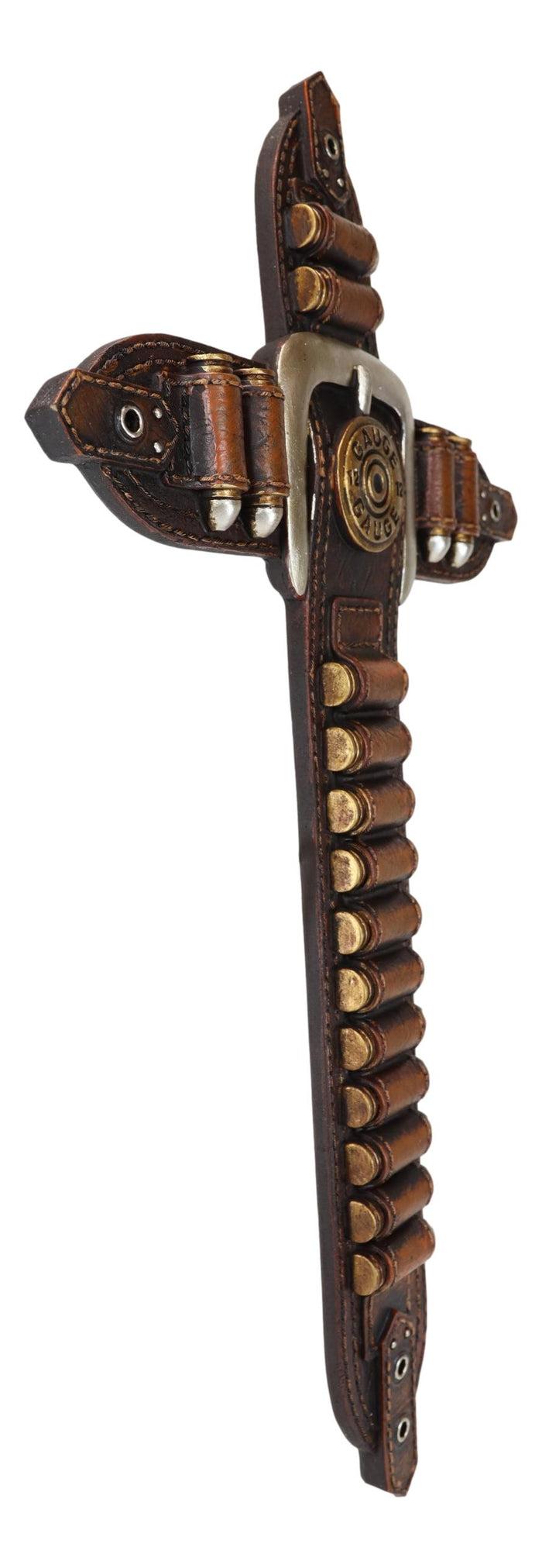 Ebros Gift Rustic Western Cowboy 12 Gauge Bullets Shotgun Holster Belt Buckle Wall Cross