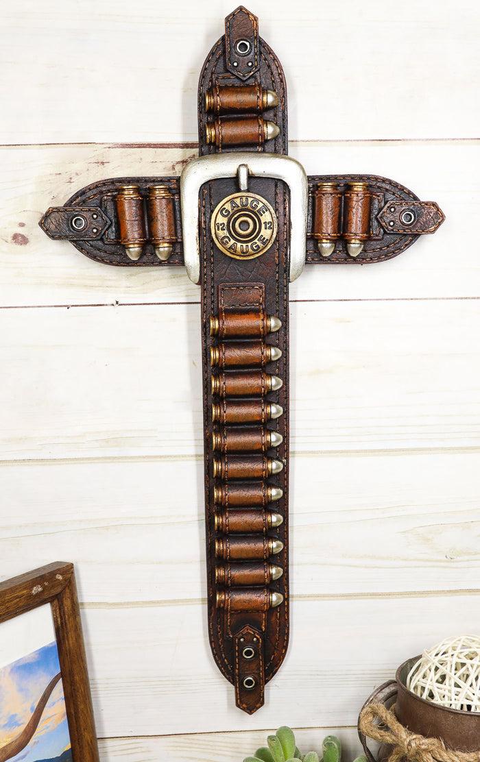 ebros gift Rustic Western Cowboy 12 Gauge Bullets Shotgun Holster Belt Buckle Wall Cross