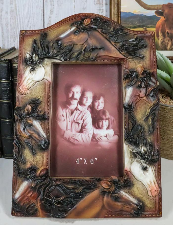 ebros gift Rustic Western Cowboy 7 Lucky Horses Equine Beauty Easel Back Photo Frame 4"X6"