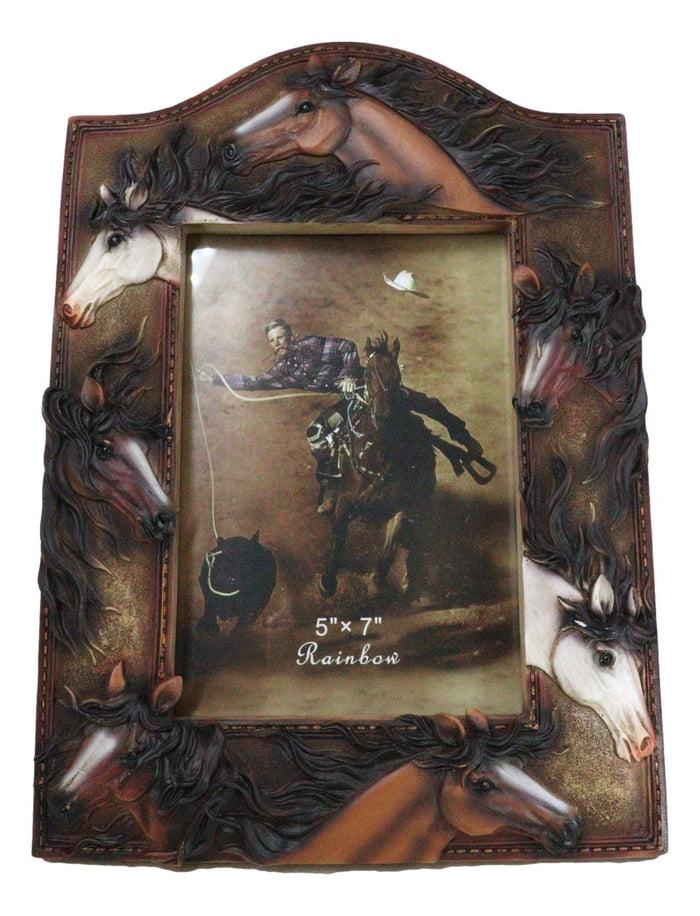 ebros gift Rustic Western Cowboy 7 Lucky Horses Equine Beauty Easel Back Photo Frame 5"X7"