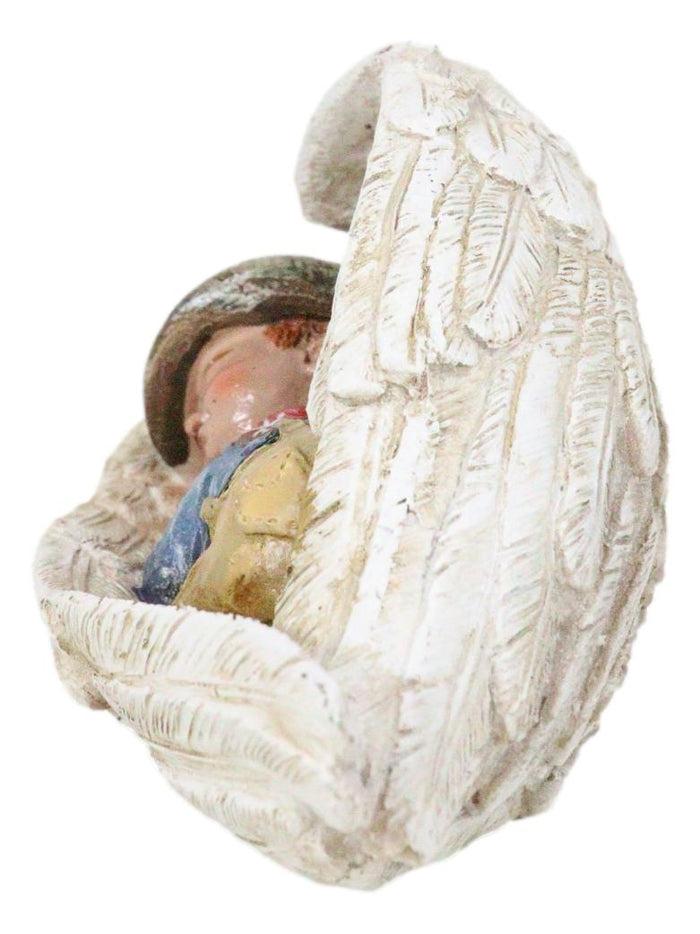 Ebros Gift Rustic Western Cowboy Angel Baby Peacefully Sleeping In Giant Wings Figurine