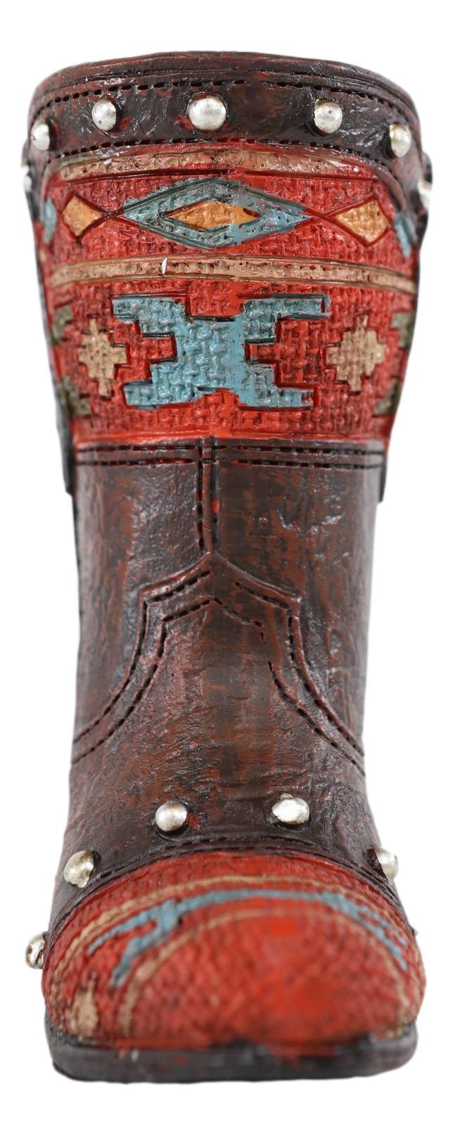 Ebros Gift Rustic Western Cowboy Aztec Geometry Patterns Red Brown Boot Pen Holder Figurine