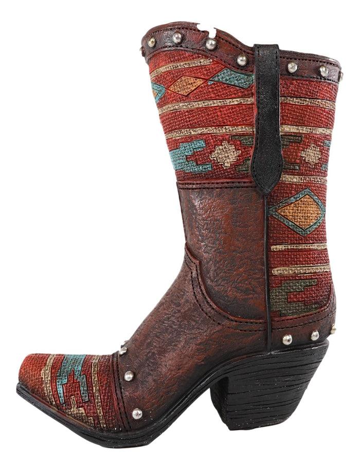 Ebros Gift Rustic Western Cowboy Aztec Patterns Boot Flower Vase Planter Figurine Decor