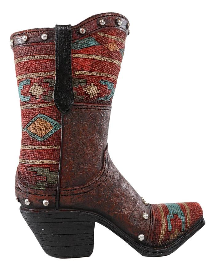 Ebros Gift Rustic Western Cowboy Aztec Patterns Boot Flower Vase Planter Figurine Decor
