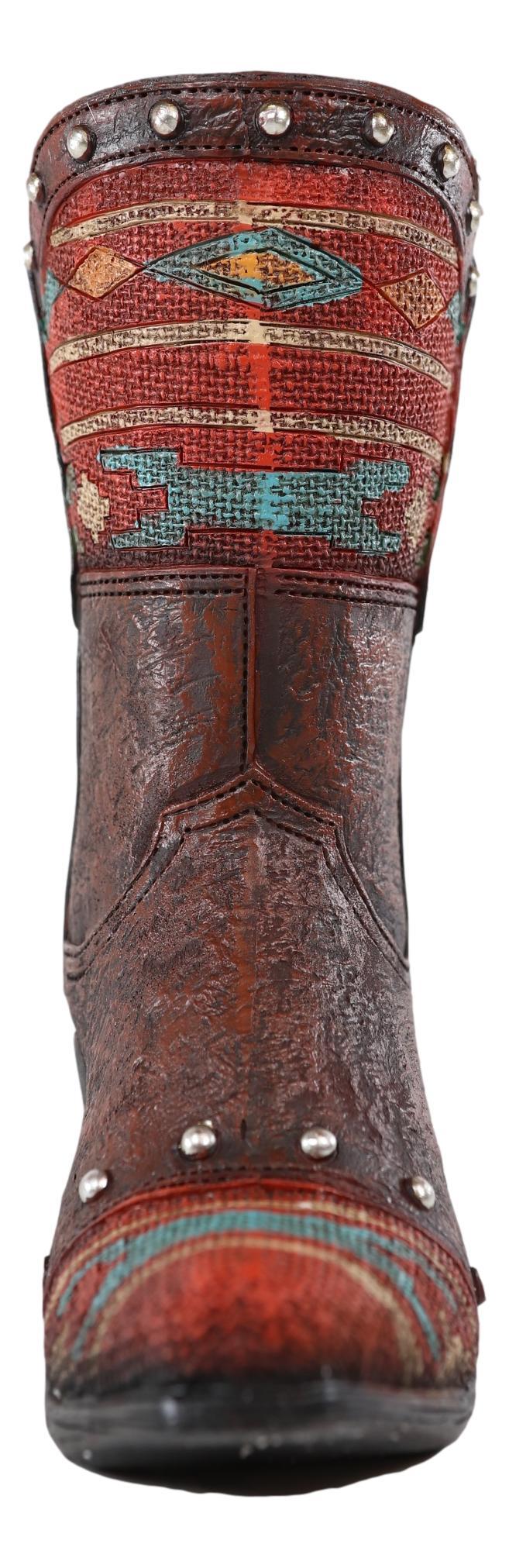 Ebros Gift Rustic Western Cowboy Aztec Patterns Boot Flower Vase Planter Figurine Decor