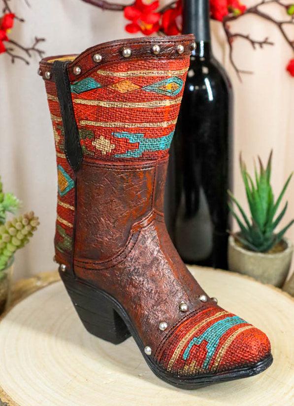 ebros gift Rustic Western Cowboy Aztec Patterns Boot Flower Vase Planter Figurine Decor