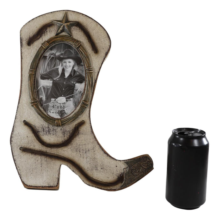 Ebros Gift Rustic Western Cowboy Boot Barbed Wire And Lone Star 6"X4" Wooden Picture Frame