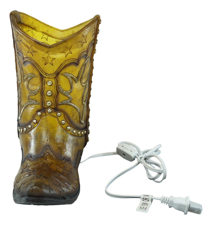 Ebros Gift Rustic Western Cowboy Boot Tooled Leather Pattern Acrylic Resin Night Light Lamp