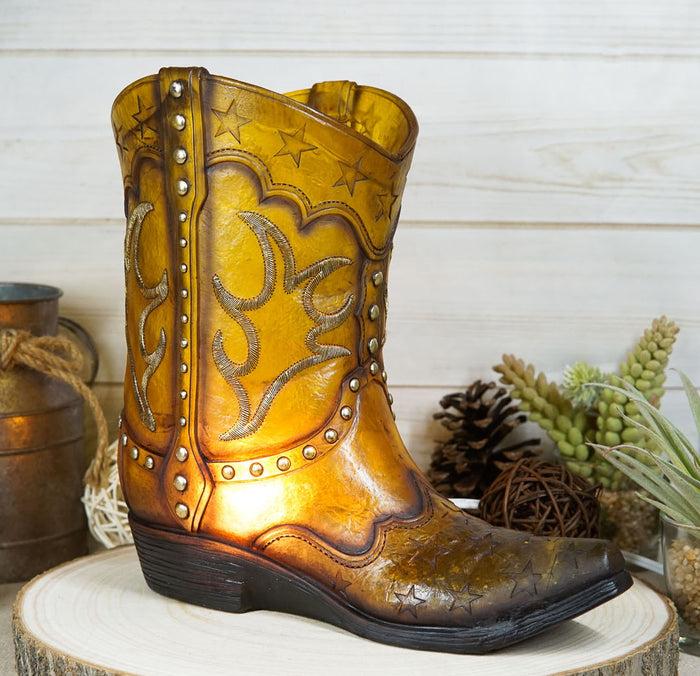 ebros gift Rustic Western Cowboy Boot Tooled Leather Pattern Acrylic Resin Night Light Lamp
