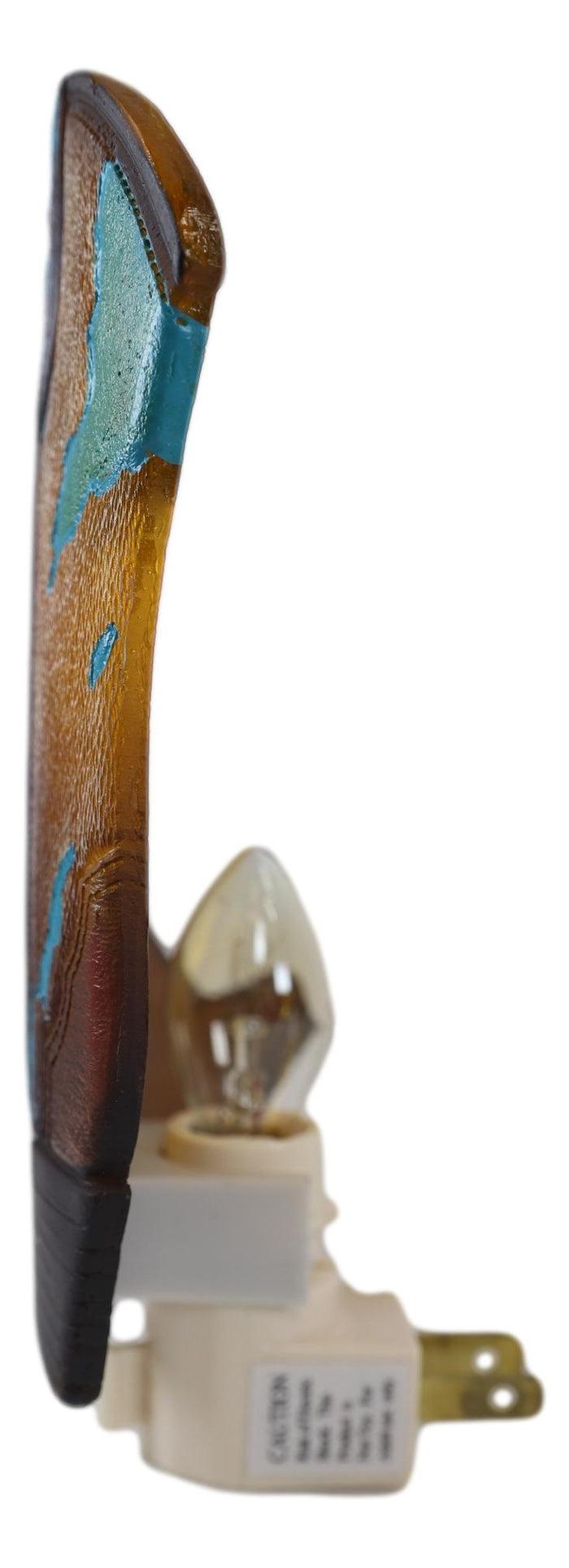 Ebros Gift Rustic Western Cowboy Boot Turquoise Cowskin Design Wall Plug In LED Night Light