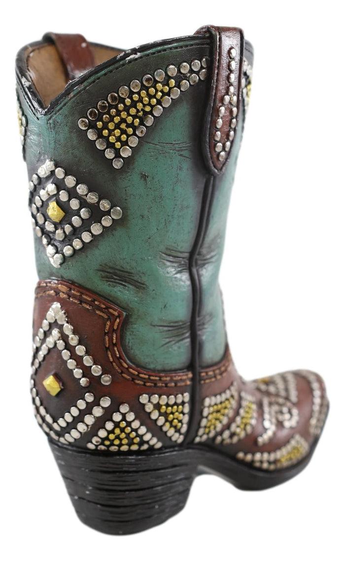 Ebros Gift Rustic Western Cowboy Cowgirl Silver Beads Turquoise Boot Flower Vase Decor 7"H