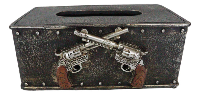 Ebros Gift Rustic Western Cowboy Crossed Pistol Revolver Guns Tissue Box Cover Home Decor