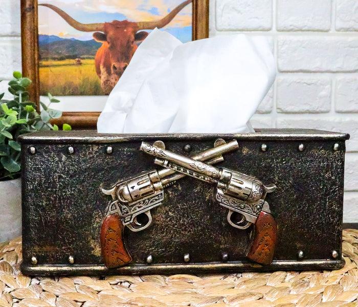 ebros gift Rustic Western Cowboy Crossed Pistol Revolver Guns Tissue Box Cover Home Decor