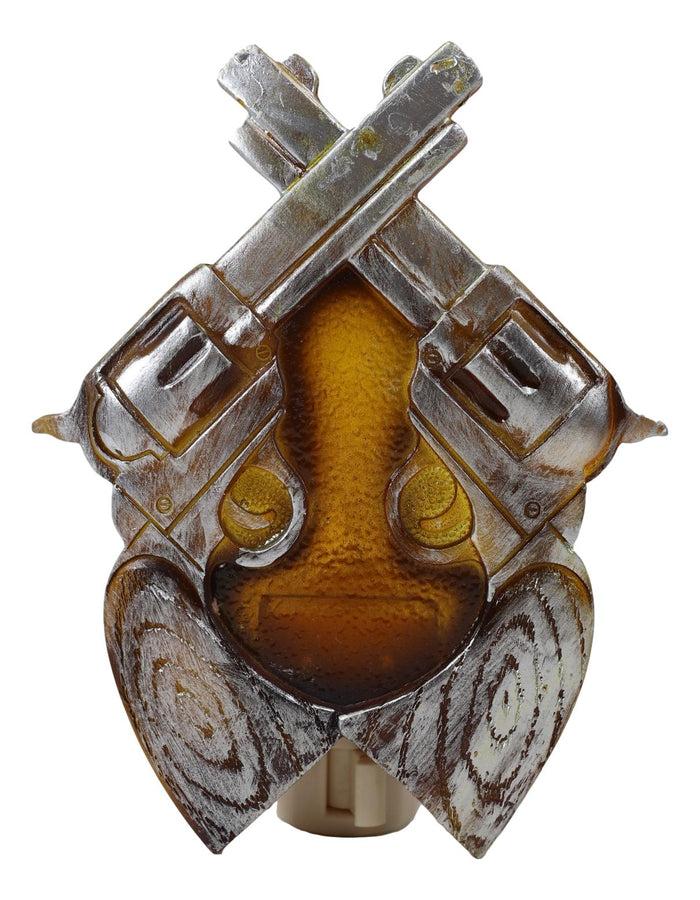 Ebros Gift Rustic Western Cowboy Dual Crossed Six Shooter Guns Wall Plug In LED Night Light