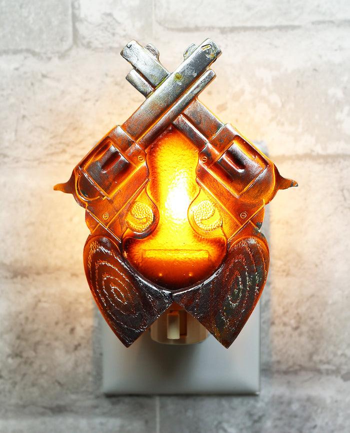 ebros gift Rustic Western Cowboy Dual Crossed Six Shooter Guns Wall Plug In LED Night Light