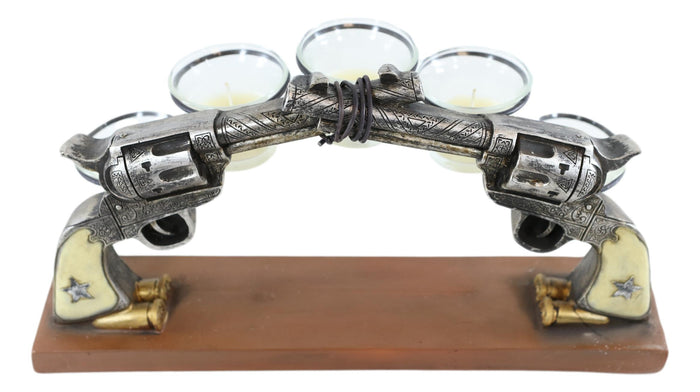 Ebros Gift Rustic Western Cowboy Dueling Six Shooter Revolver Guns 5 Votive Candle Holders