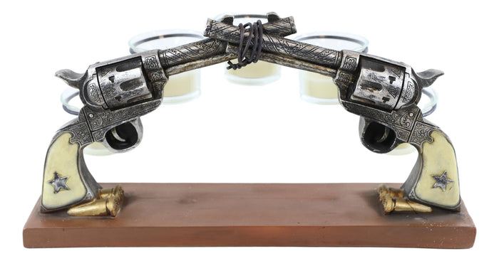 Ebros Gift Rustic Western Cowboy Dueling Six Shooter Revolver Guns 5 Votive Candle Holders