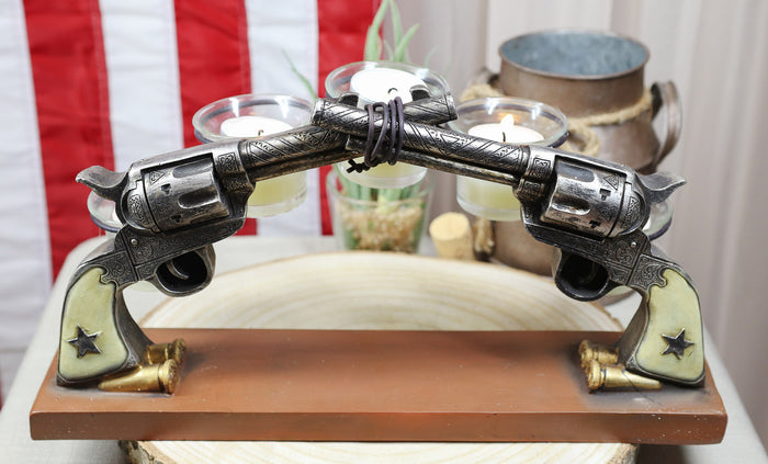ebros gift Rustic Western Cowboy Dueling Six Shooter Revolver Guns 5 Votive Candle Holders