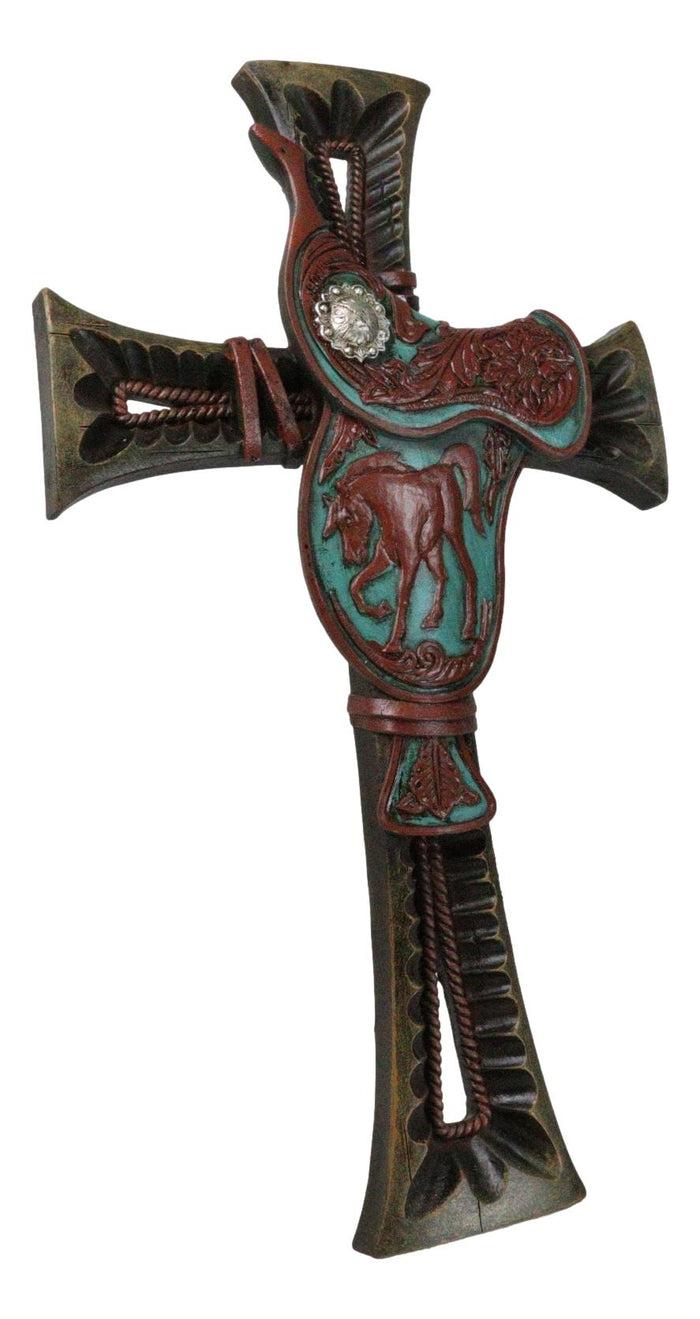 Ebros Gift Rustic Western Cowboy Fancy Horse Saddle With Concho And Floral Motif Wall Cross