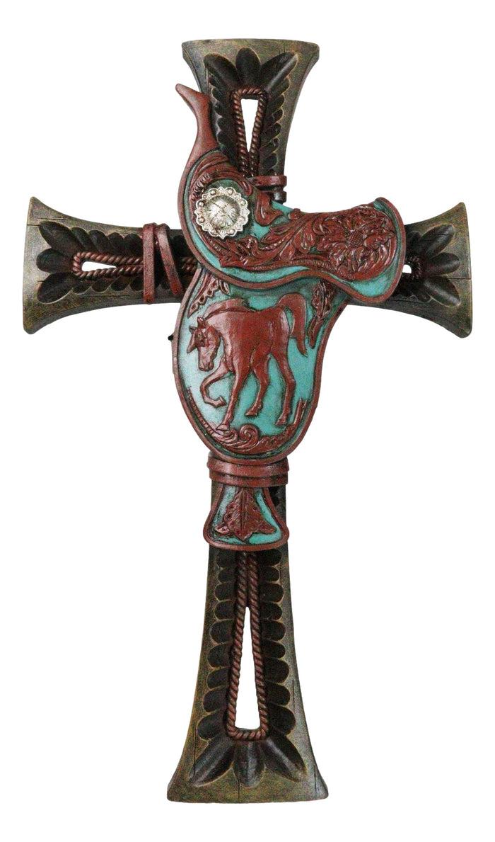 ebros gift Rustic Western Cowboy Fancy Horse Saddle With Concho And Floral Motif Wall Cross