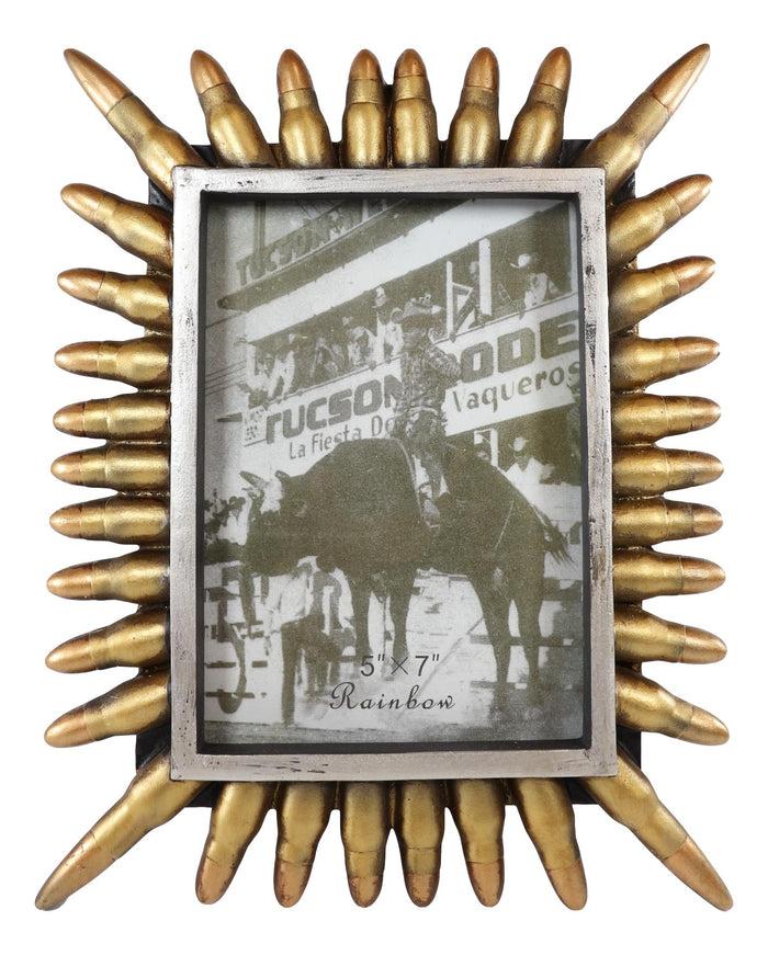 Ebros Gift Rustic Western Cowboy Golden Gun Bullet Shells Casings 5"X7" Photo Picture Frame