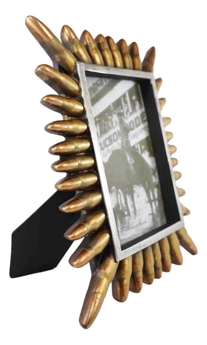 Ebros Gift Rustic Western Cowboy Golden Gun Bullet Shells Casings 5"X7" Photo Picture Frame
