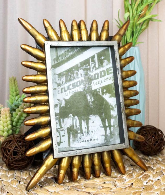 ebros gift Rustic Western Cowboy Golden Gun Bullet Shells Casings 5"X7" Photo Picture Frame
