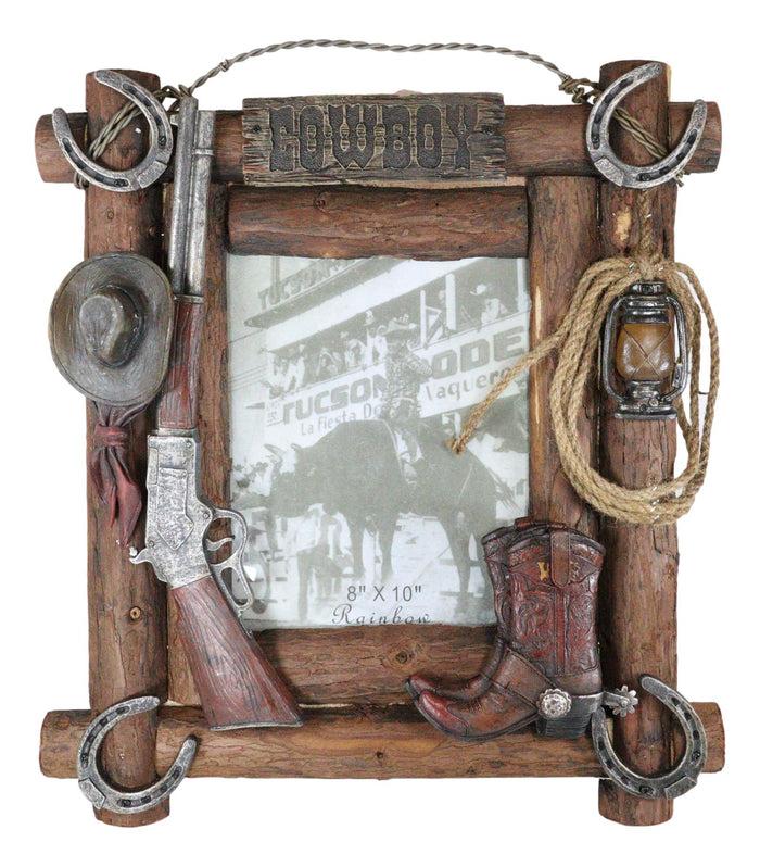 Ebros Gift Rustic Western Cowboy Hat Rifle Boot Spur Horseshoes Lasso Ropes Picture Frame
