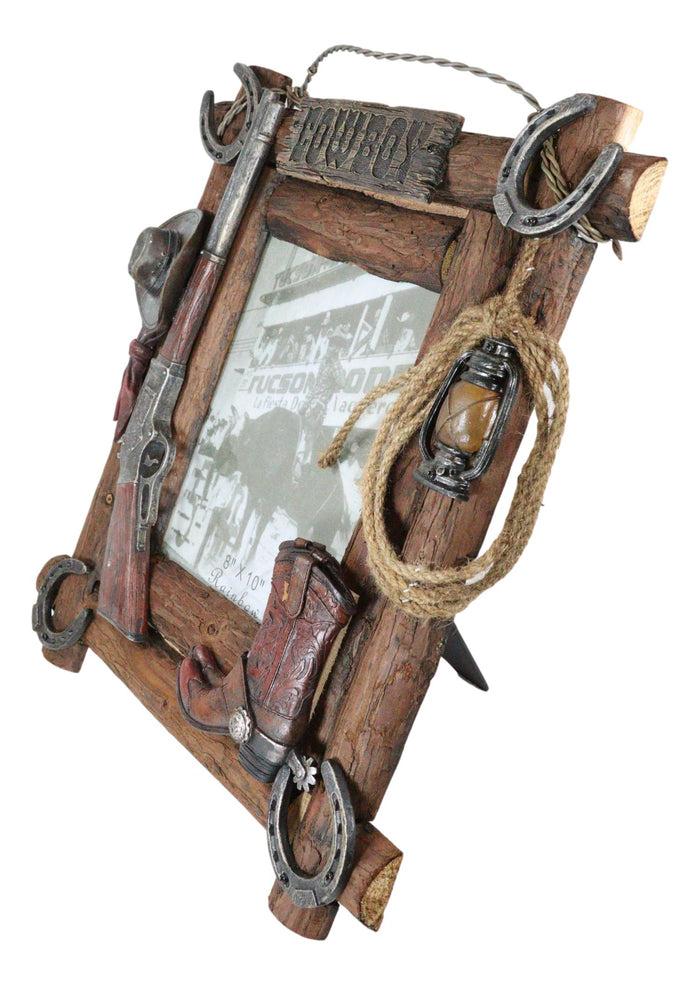 Ebros Gift Rustic Western Cowboy Hat Rifle Boot Spur Horseshoes Lasso Ropes Picture Frame