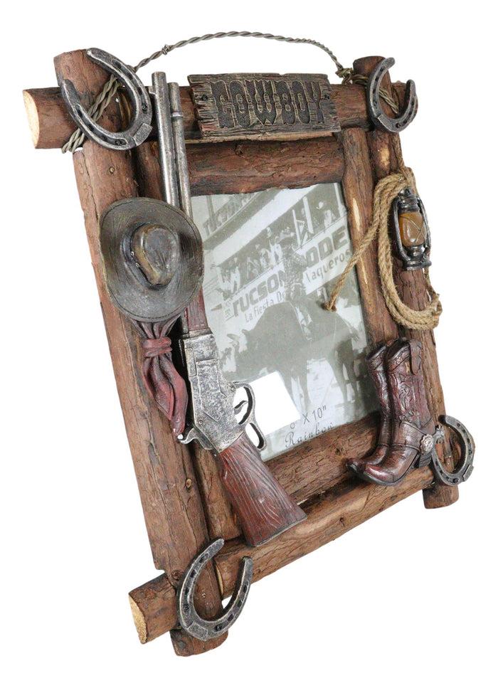 Ebros Gift Rustic Western Cowboy Hat Rifle Boot Spur Horseshoes Lasso Ropes Picture Frame