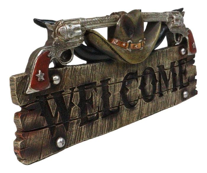 Ebros Gift Rustic Western Cowboy Hat With Dual Pistols Welcome Sign Wall Decor Plank