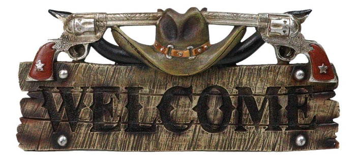 ebros gift Rustic Western Cowboy Hat With Dual Pistols Welcome Sign Wall Decor Plank