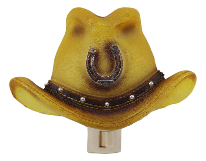 Ebros Gift Rustic Western Cowboy Hat With Lucky Horseshoe Wall Plug In LED Night Light