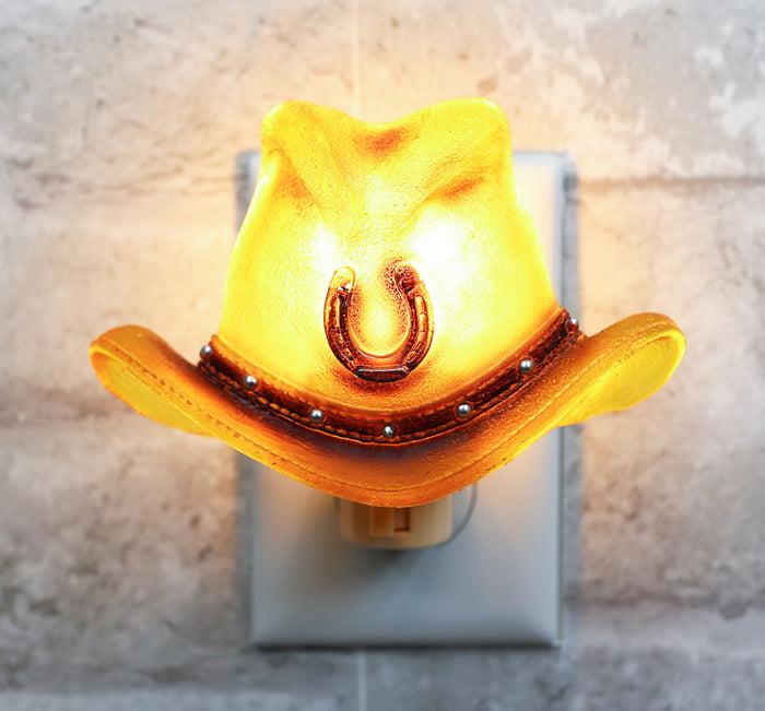 ebros gift Rustic Western Cowboy Hat With Lucky Horseshoe Wall Plug In LED Night Light