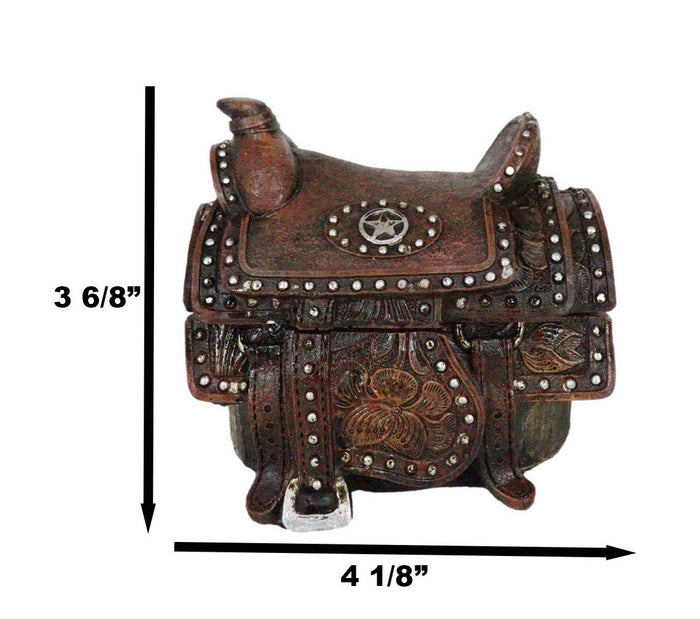 Ebros Gift Rustic Western Cowboy Horse Saddle Lone Star Silver Studs Decorative Trinket Box