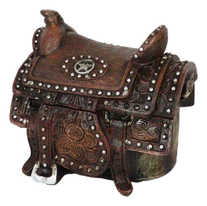 Ebros Gift Rustic Western Cowboy Horse Saddle Lone Star Silver Studs Decorative Trinket Box