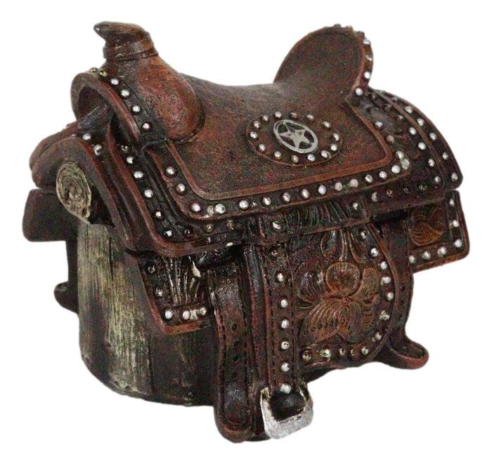 Ebros Gift Rustic Western Cowboy Horse Saddle Lone Star Silver Studs Decorative Trinket Box