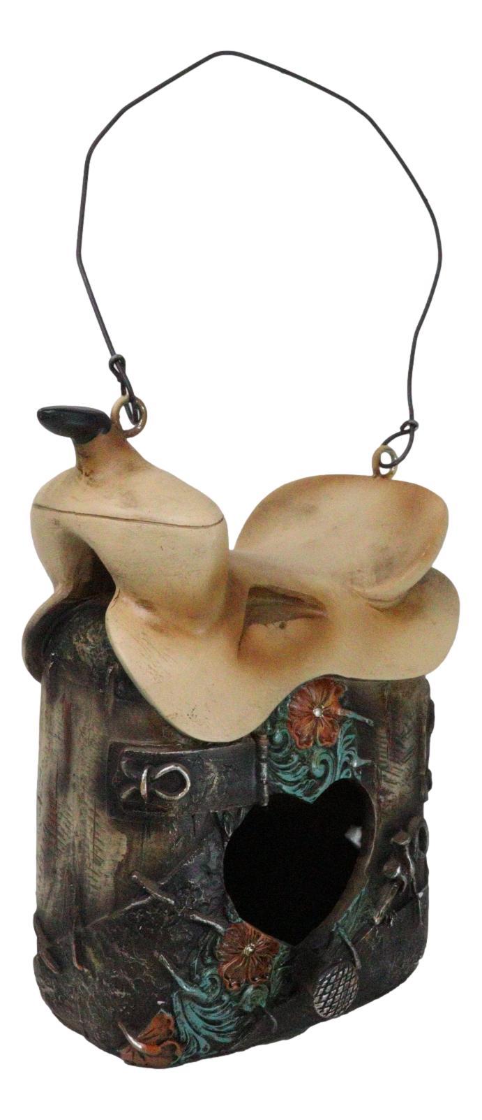 Ebros Gift Rustic Western Cowboy Horse Saddle With Turquoise Flowers Birdhouse Bird Feeder