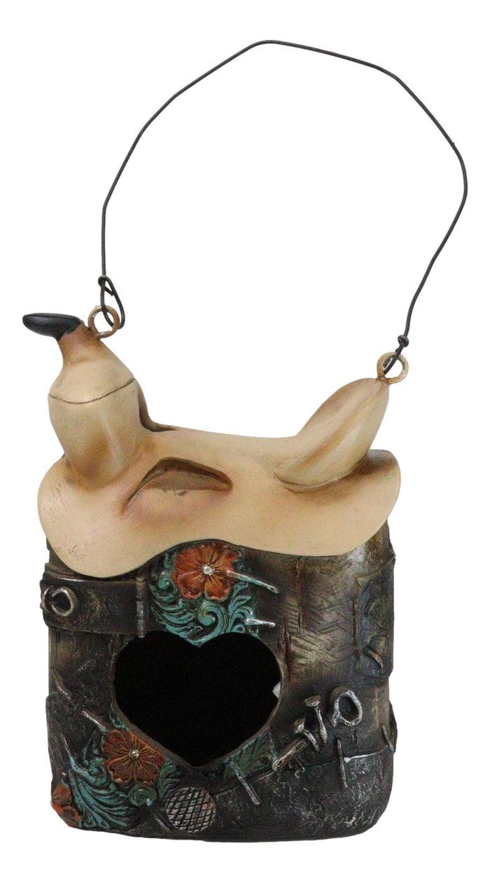 Ebros Gift Rustic Western Cowboy Horse Saddle With Turquoise Flowers Birdhouse Bird Feeder