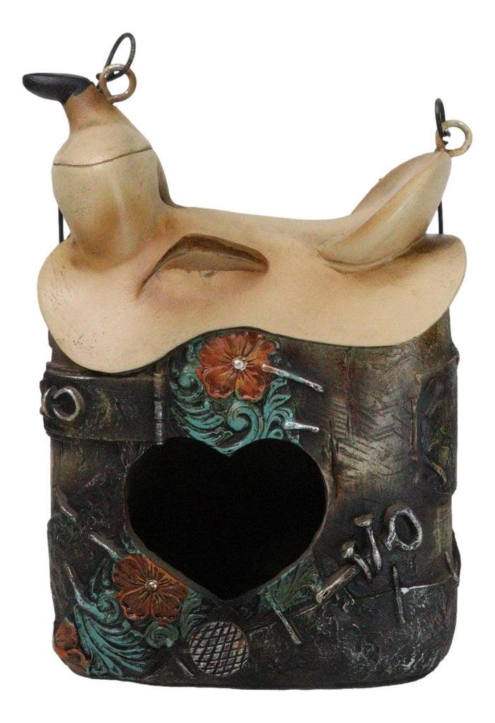 ebros gift Rustic Western Cowboy Horse Saddle With Turquoise Flowers Birdhouse Bird Feeder